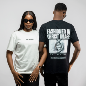 Lady and guy wearing Zanely t-shirt